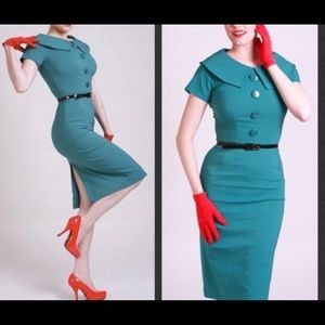 Bettie Page Mad Men Teal Dress: Medium